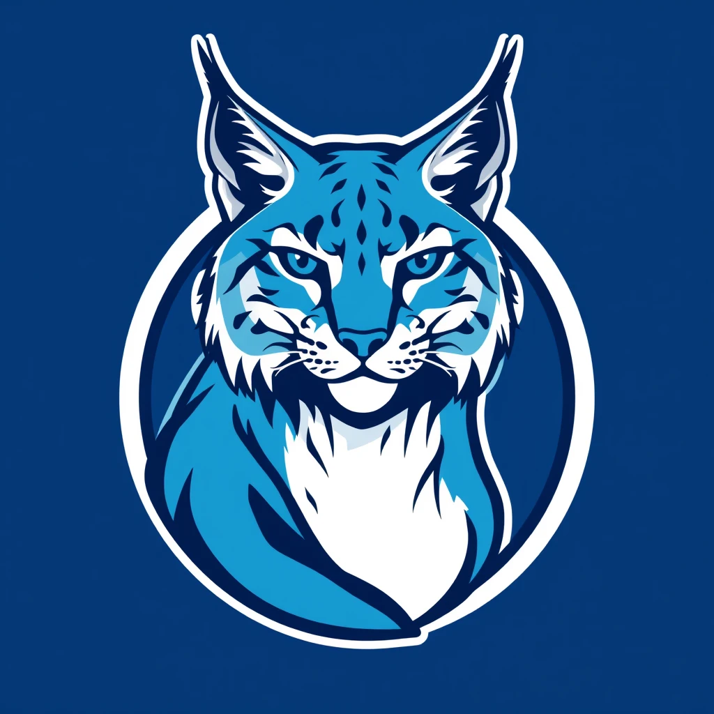 Front profile of a blue Lynx in a circle logo. - Image