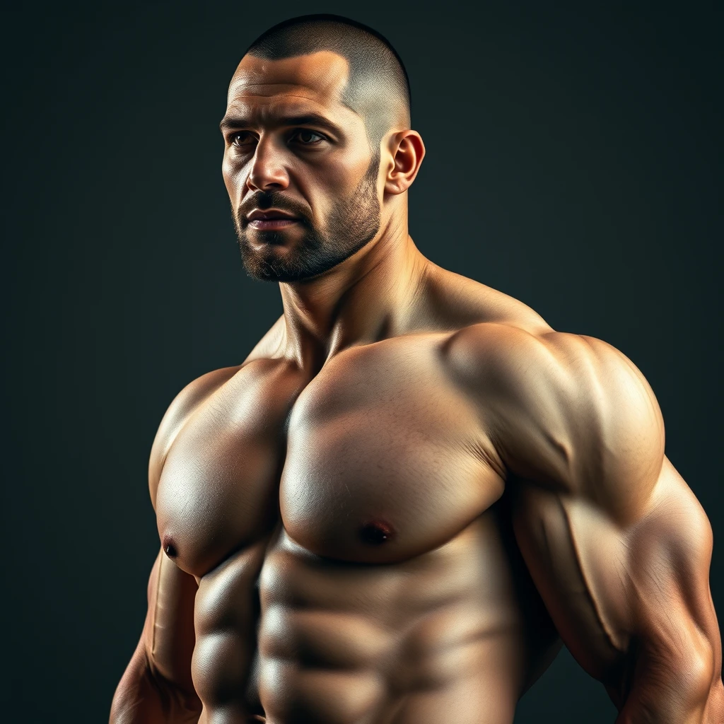 A half-body portrait of a muscular beefy man, HD, 32k UHD, real. - Image