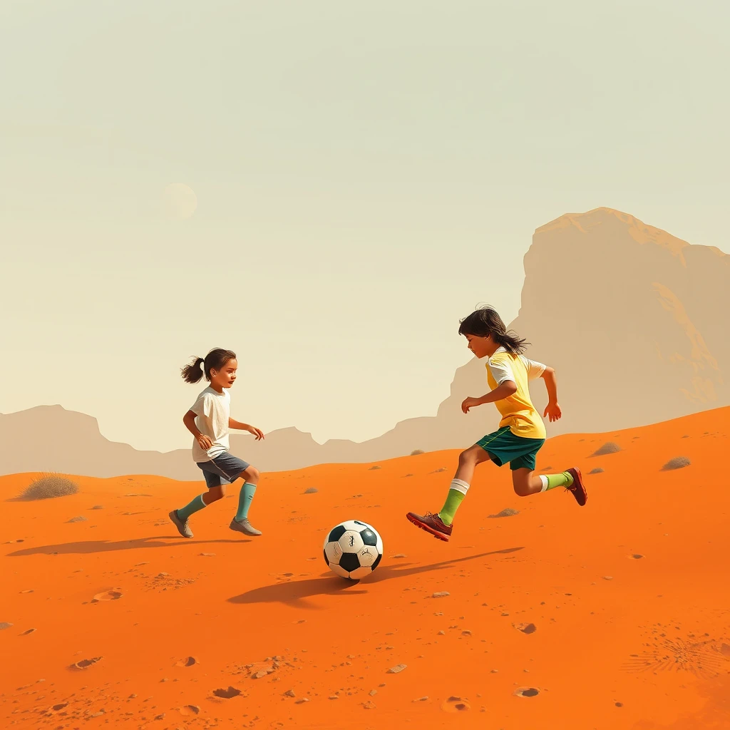 The children play football on Mars - Image