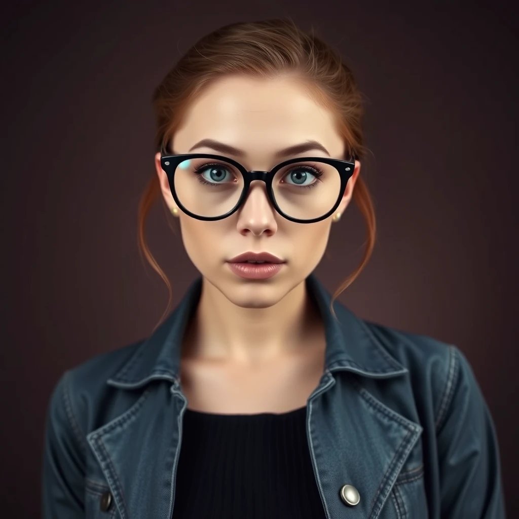 geek girl with small breasts and glasses - Image