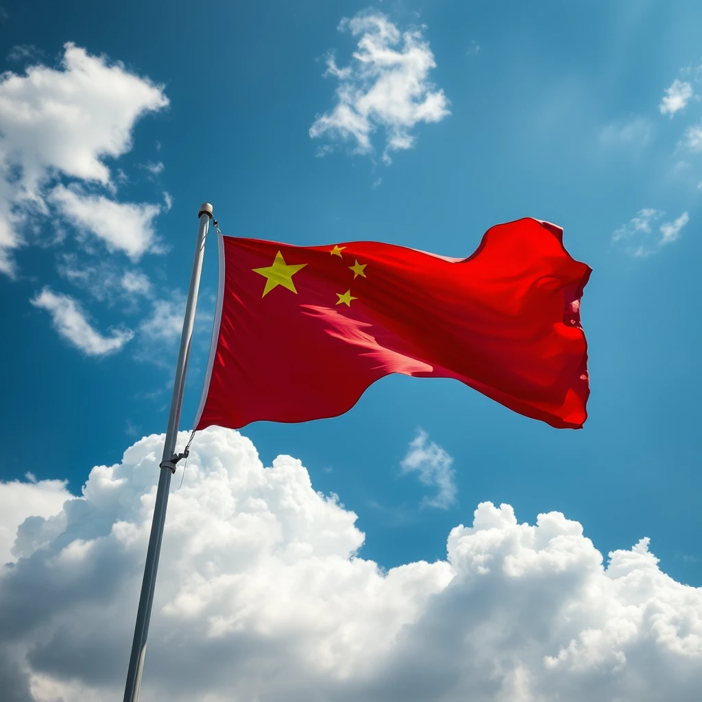 china flag,bule sky, wind, white cloud,
