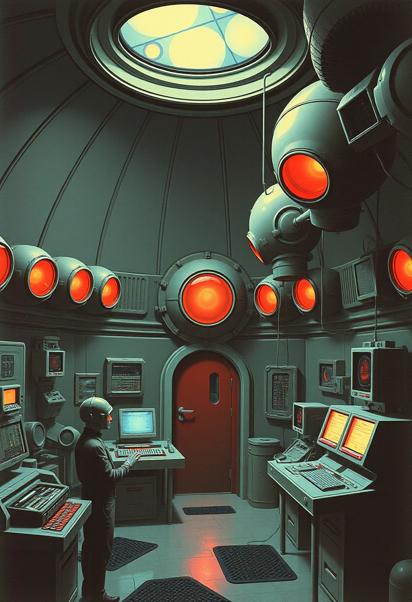 Retro vintage sci-fi art, cloning facility. - Image