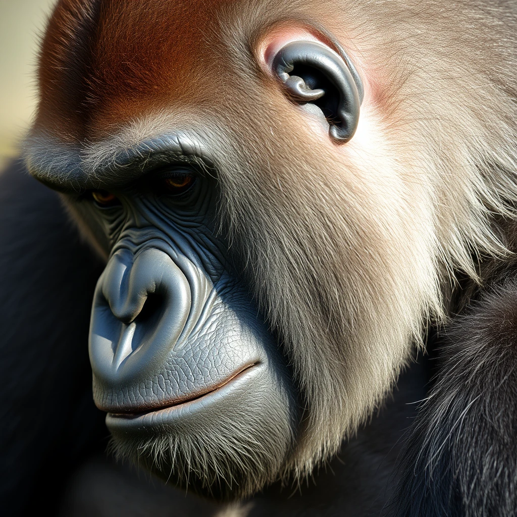 gorilla, close up, human haircut, shaved side