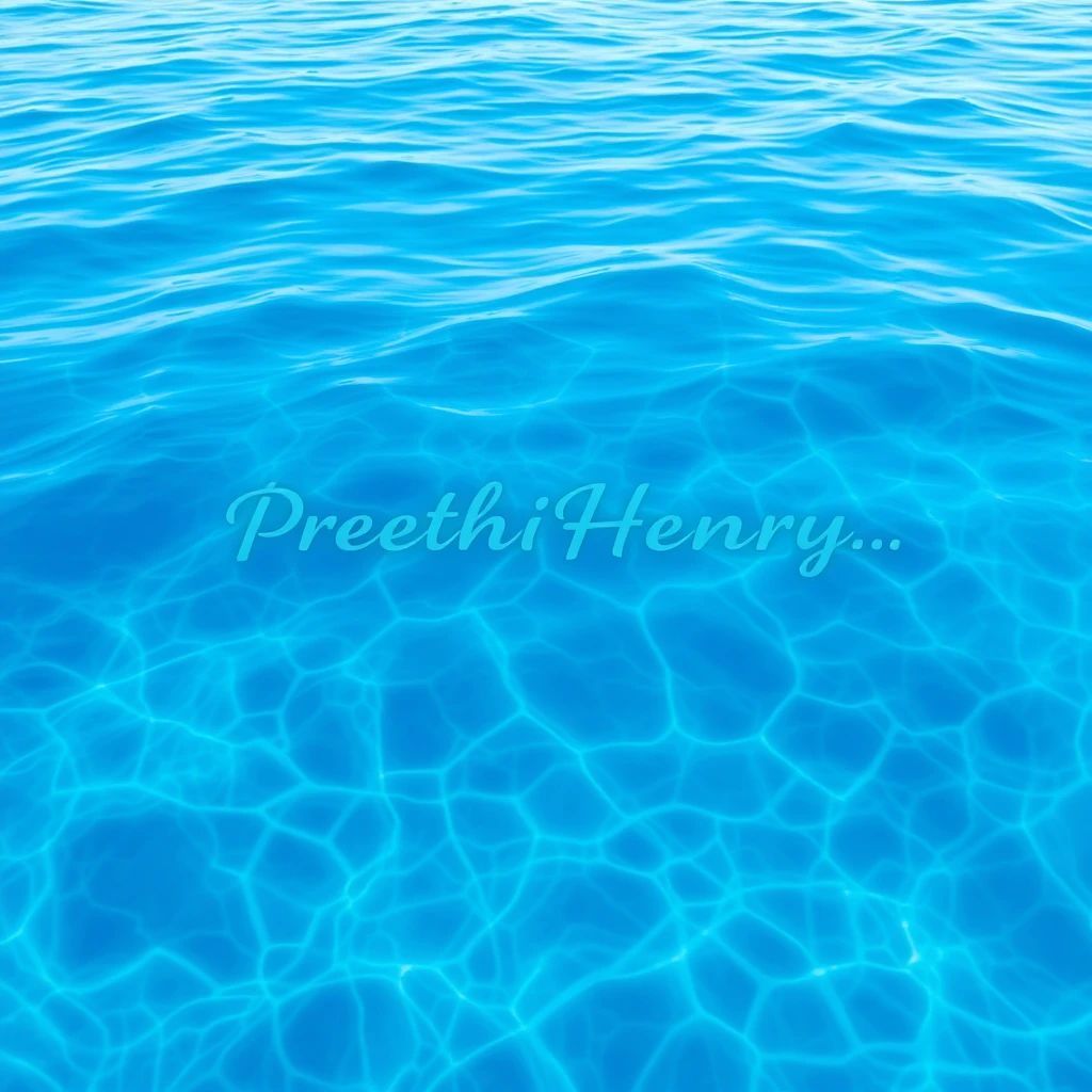 Sea blue water engraved with the name PreethiHenry.