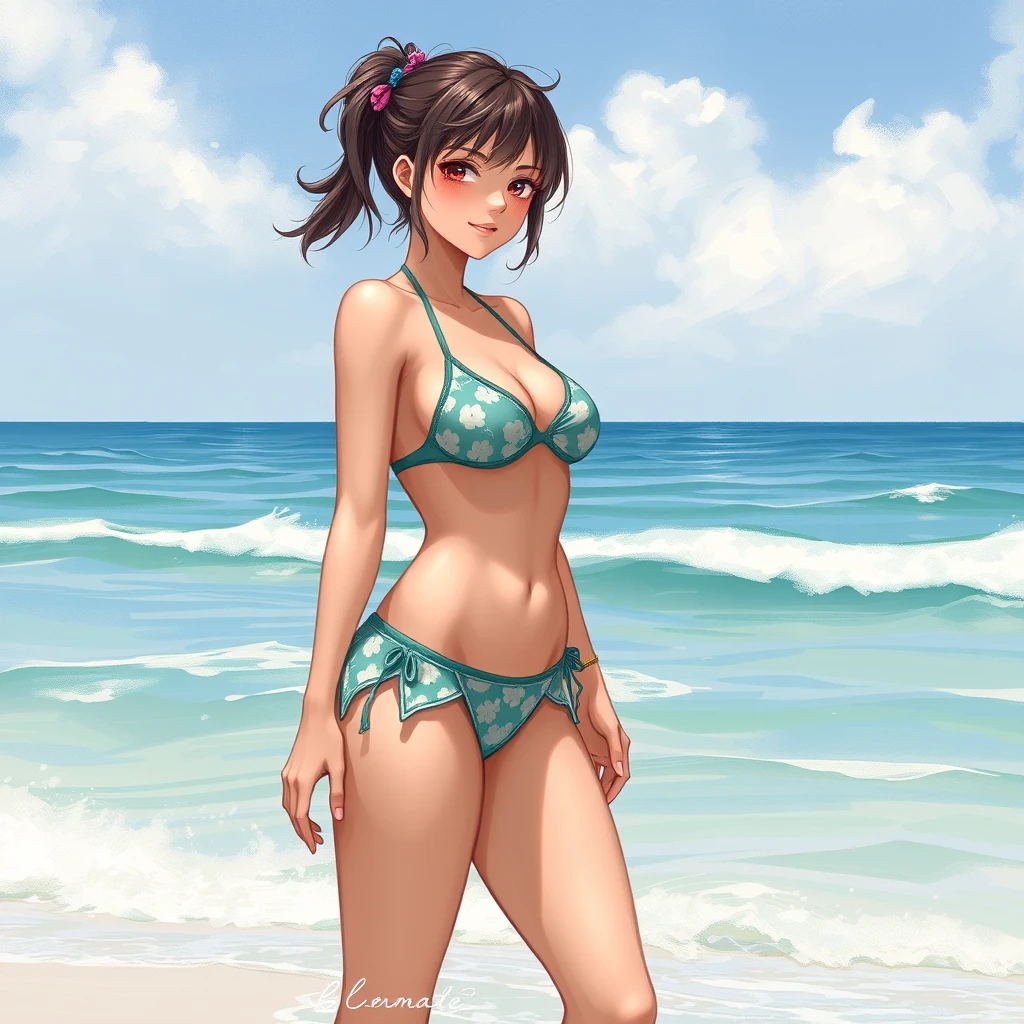 1 girl, realistic, bikini, seaside