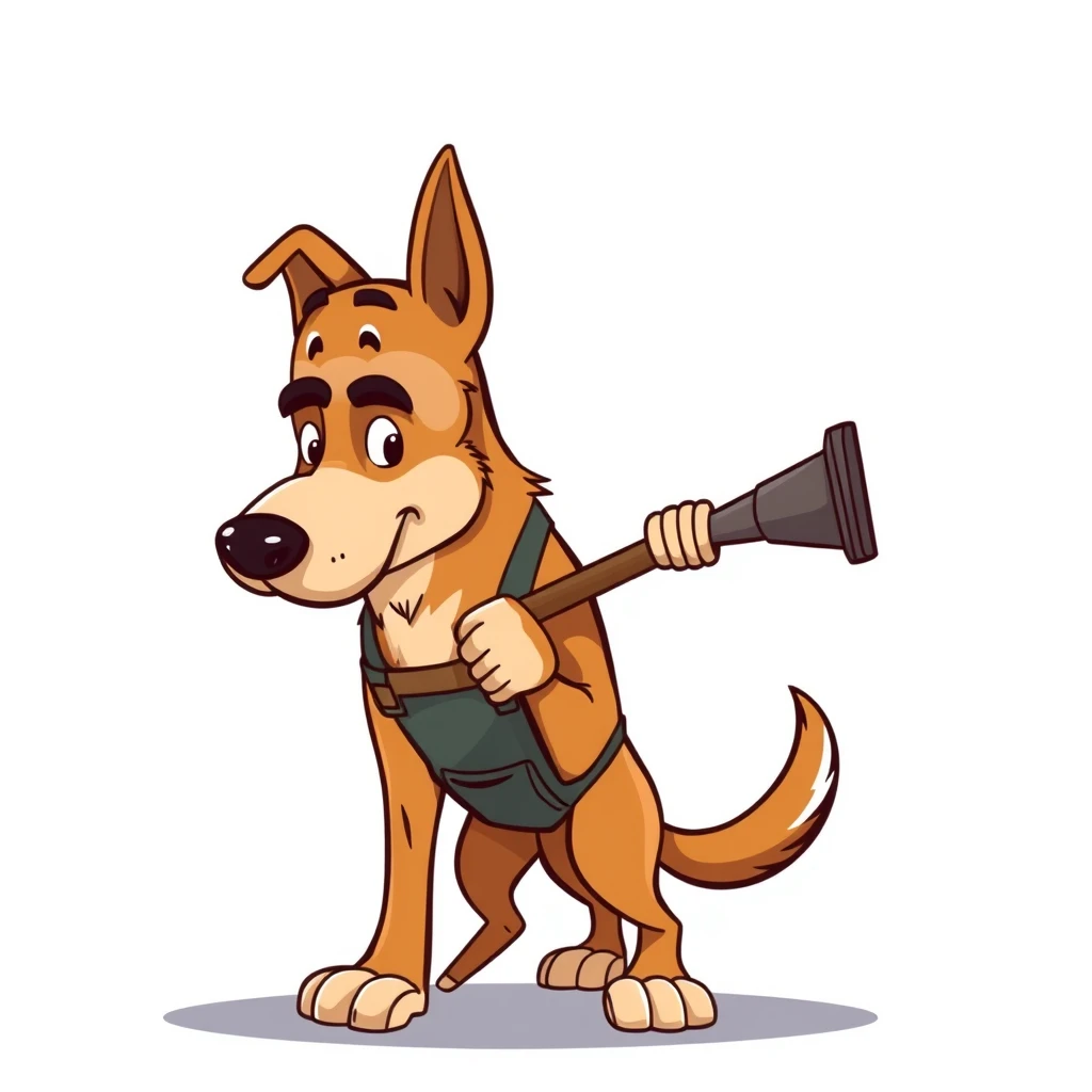 Generate a picture for me to describe the hard work of a worker, with reference to the animal dog. The animal should be cartoonish with a lighter background color
