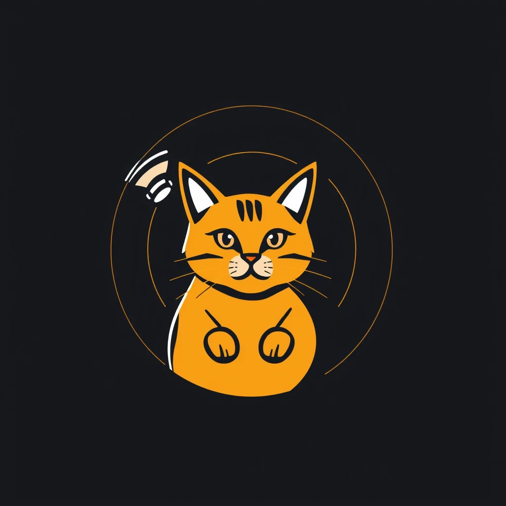 "Design a logo for me. The theme is monitoring a cat using a phone camera. Keep it simple with abstract lines."