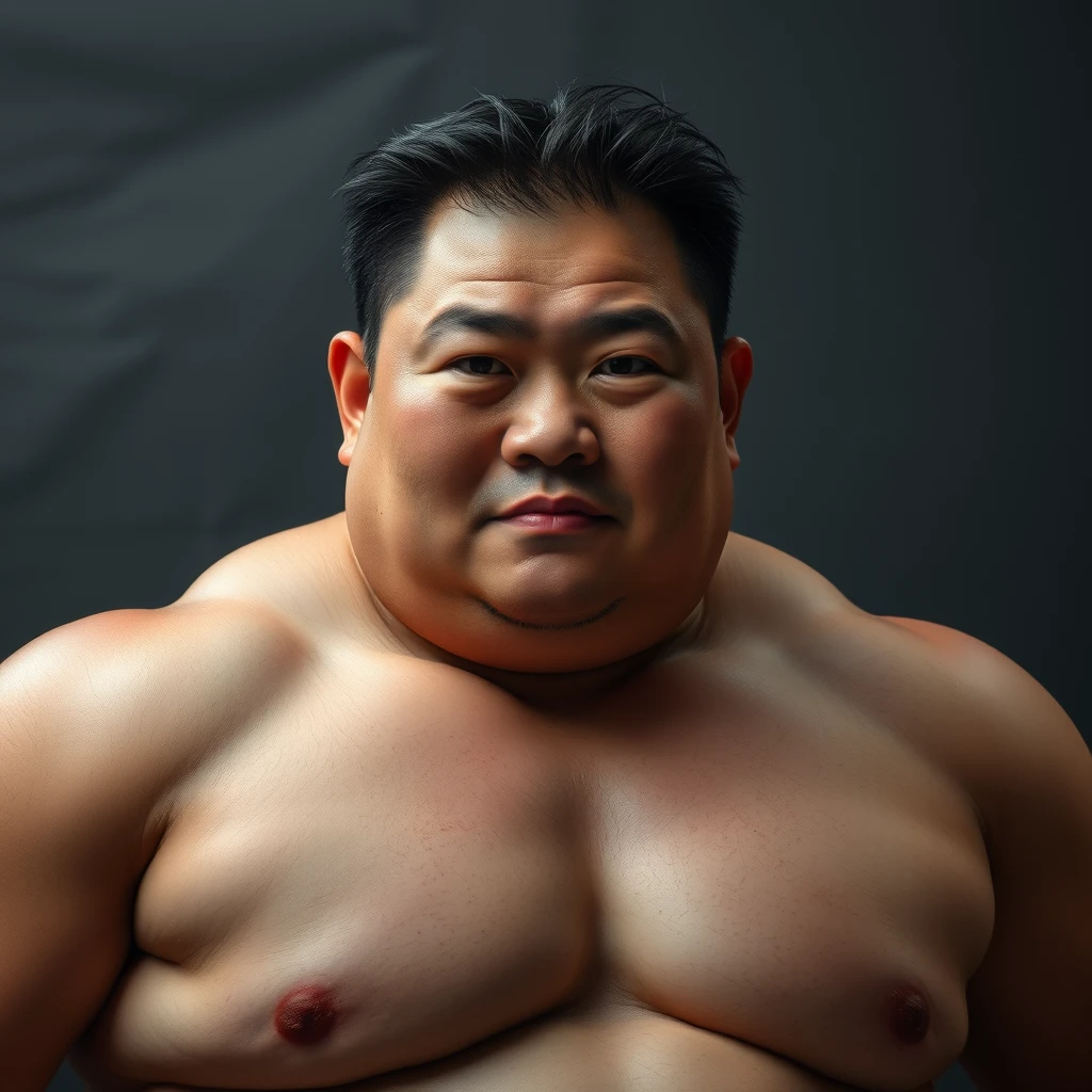 A portrait of an Asian fat muscular man, looking at the viewer, 4k. - Image