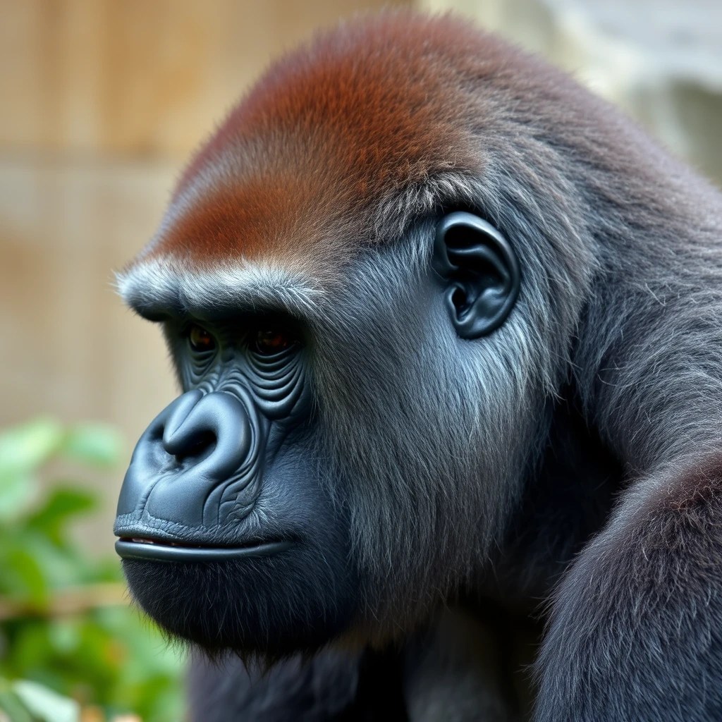 gorilla, close up, shaved side like human haircut - Image