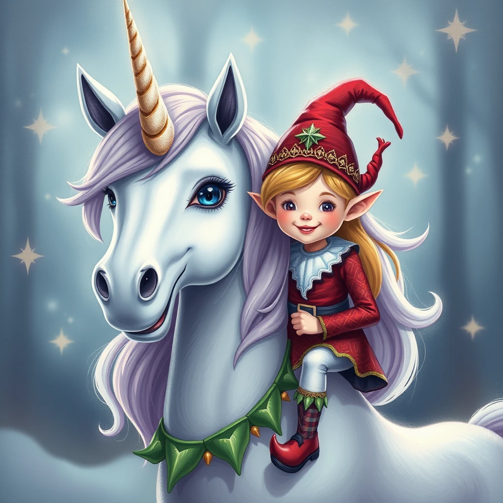 happy unicorn with an elf