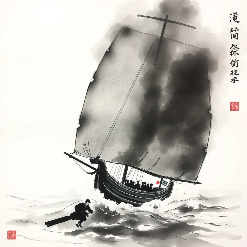 sail with the wind, Chinese ink painting - Image