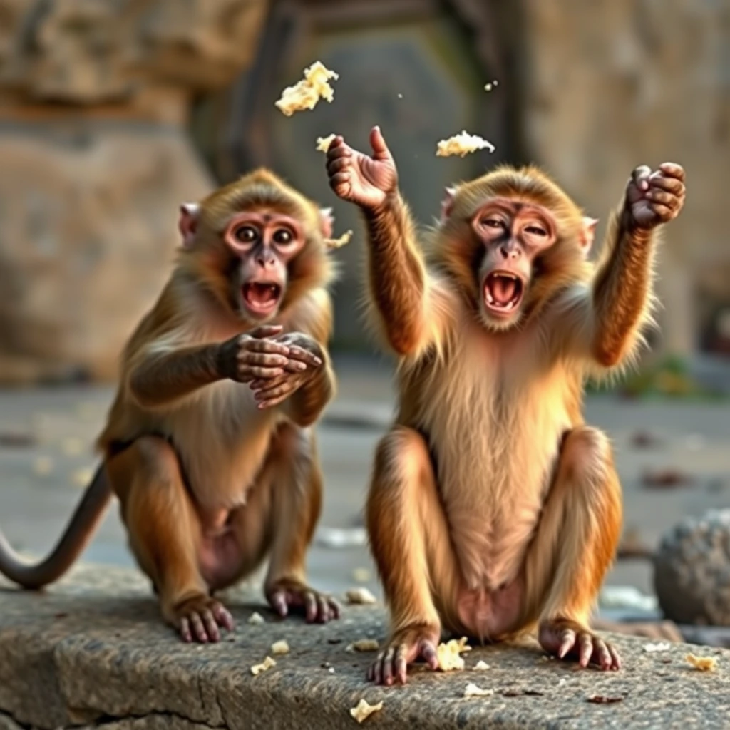 Hd photo, rhesus monkeys throwing feces - Image