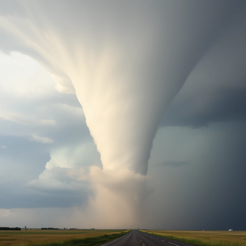 Tornado in the distance, realistic clouds and winds with no person in the photograph, photo, portrait photography. - Image