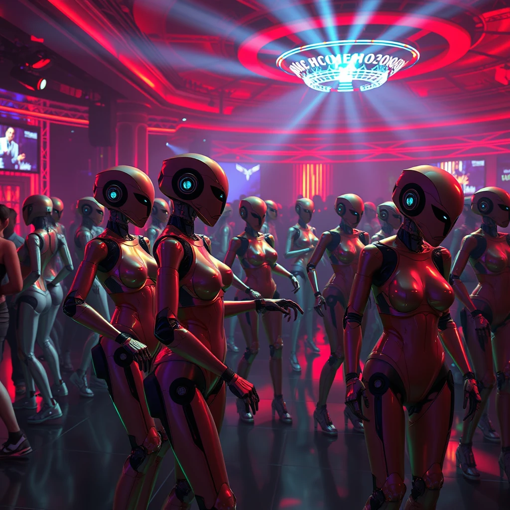 Night club dance floor, the night club is occupied exclusively by sexy humanoid robots. - Image