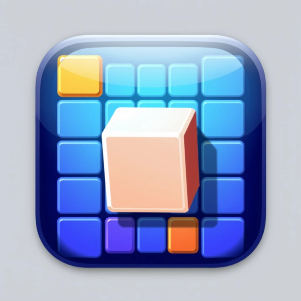 Design an icon for a block puzzle game for the app store. One block should pop out from the grid in the icon. - Image