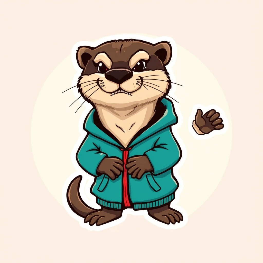 a aggressive otter in homewear, vector sticker, contour, Traditional animation style, adobe illustrator, pure clean bright solid background - Image