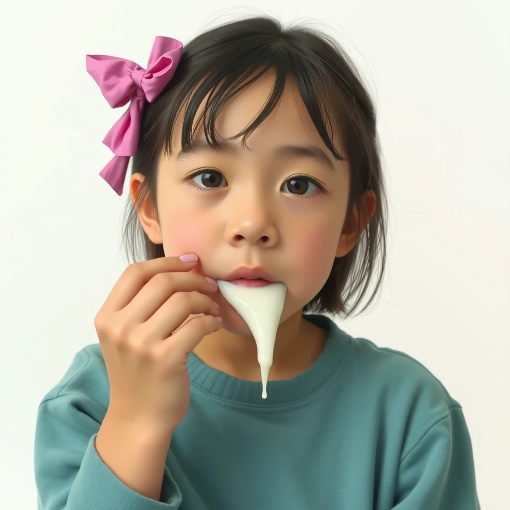 A girl eating a white liquid —ar 16:9 - Image