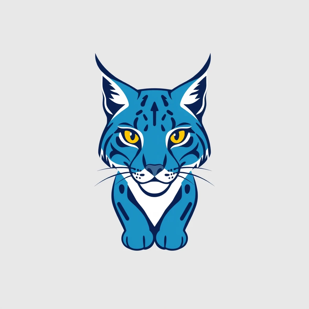 A simple logo of a front-facing blue Lynx.