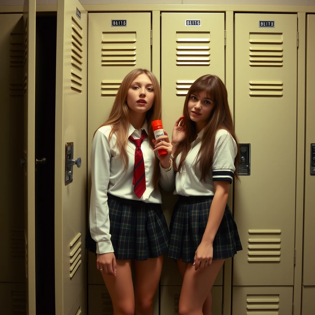 Two students at a prestigious girls' school succumb to the effects of a potent aphrodisiac together while they're alone at their lockers. - Image