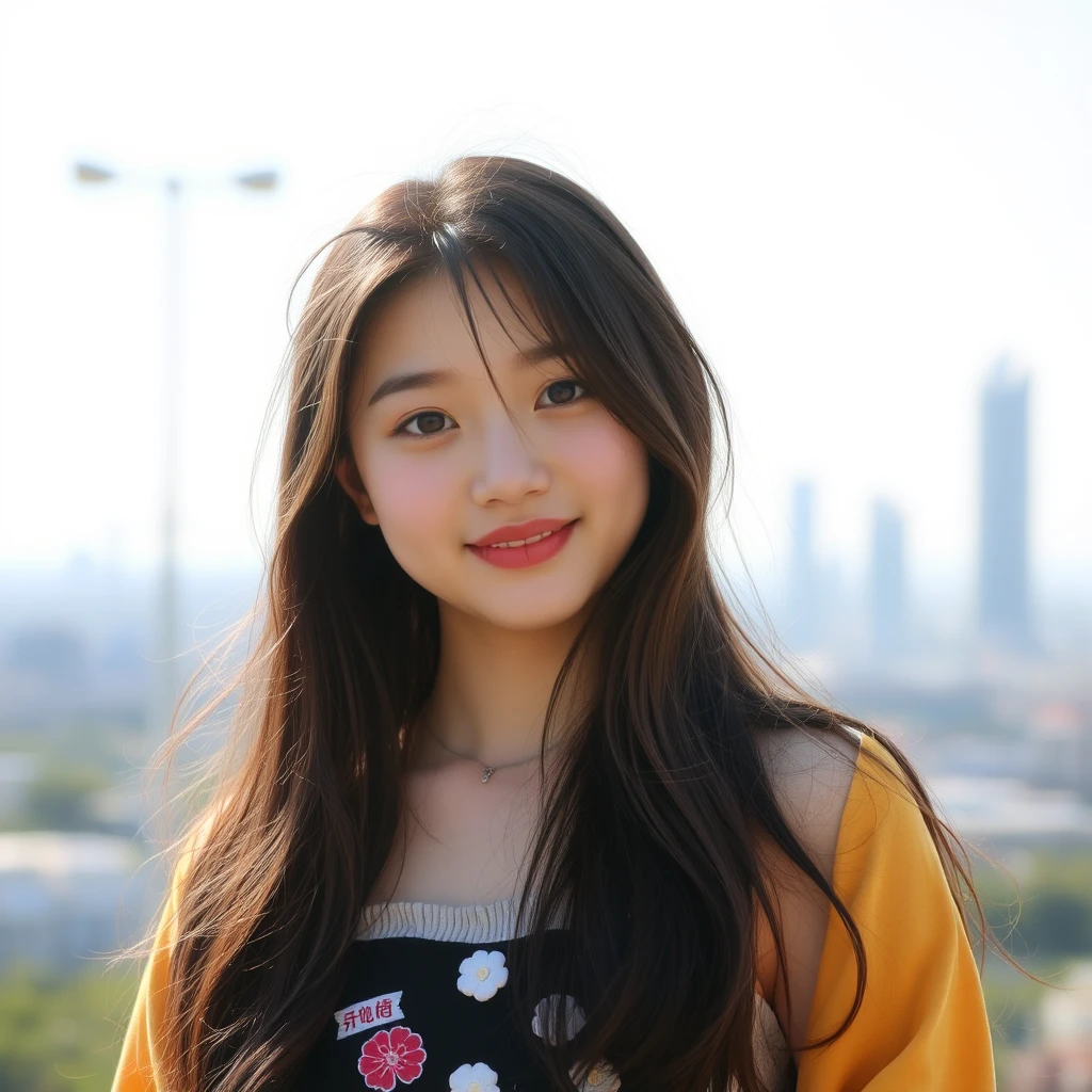 A girl, pretty and beautiful, Chinese, 18 years old, college student, summer.