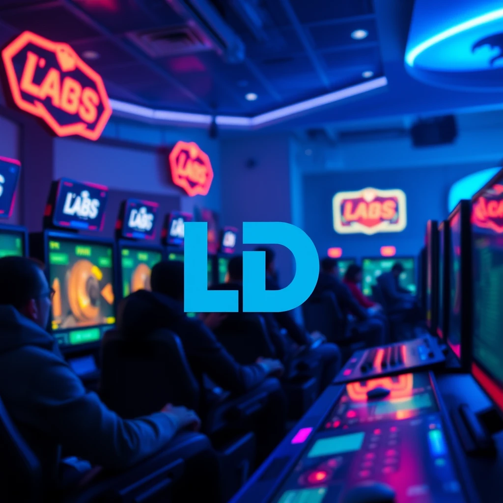 "LD" blue logo and playing a game - Image