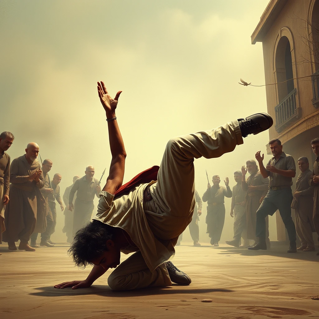 Photo realistic: Baghira is practicing Break Dance. - Image