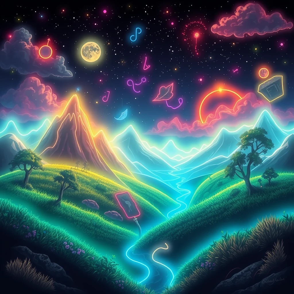 'Fantasy landscape neon art' - Image