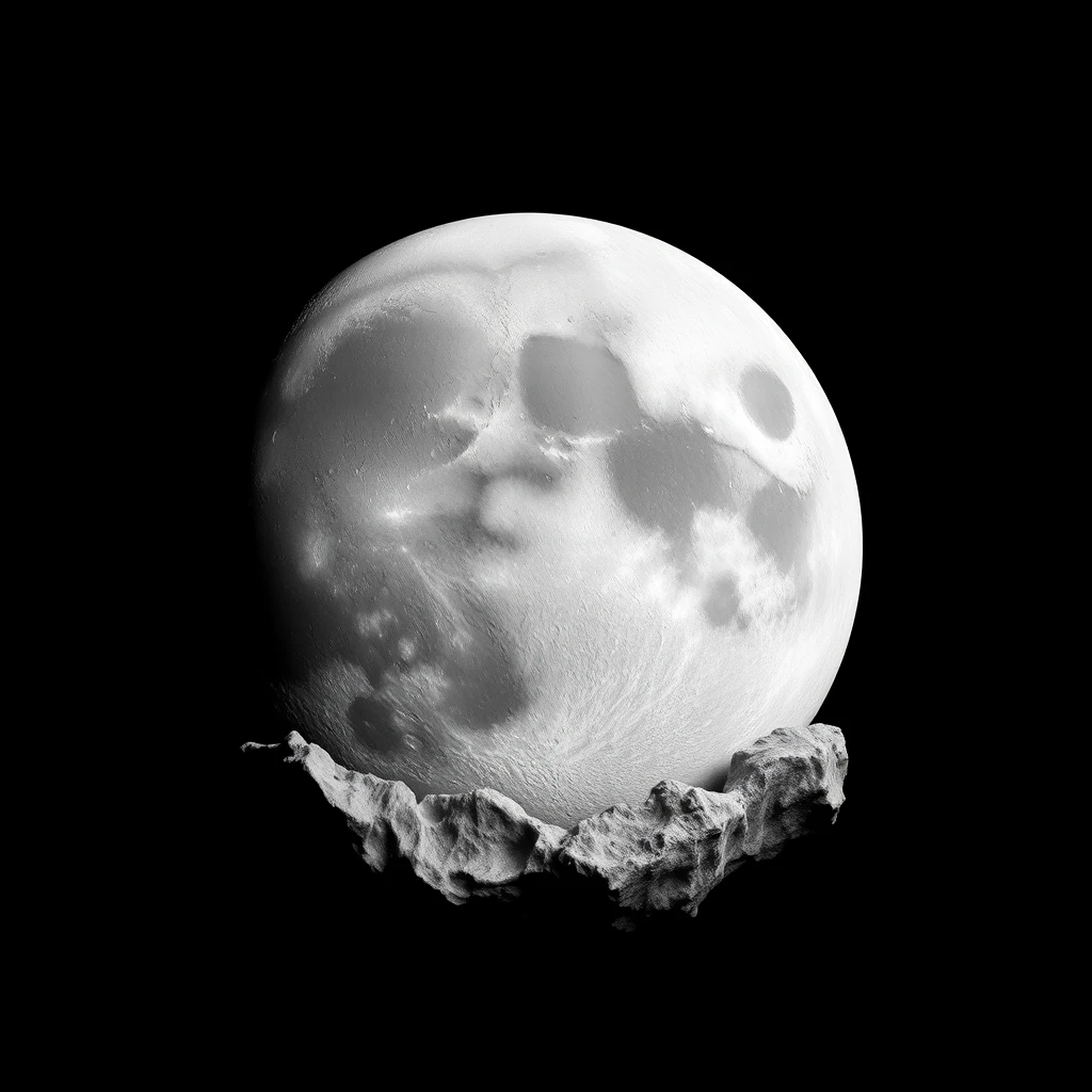 Full Moon,lunar surface,lunar soil texture,(((simple black background))),relief,gypsum sculpture,grayscale,high contrast,high detail,8K, - Image