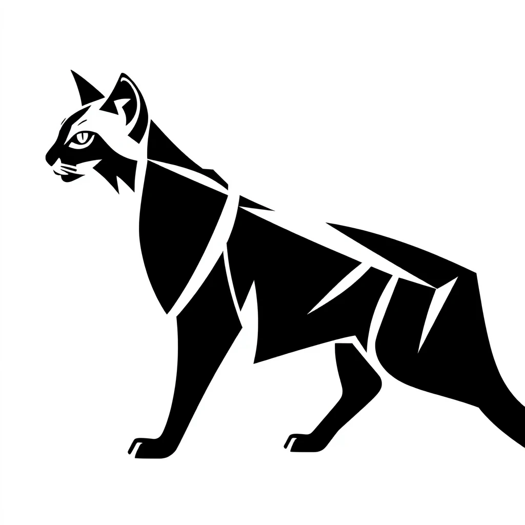 A Lynx made out of abstract shapes, black and white.