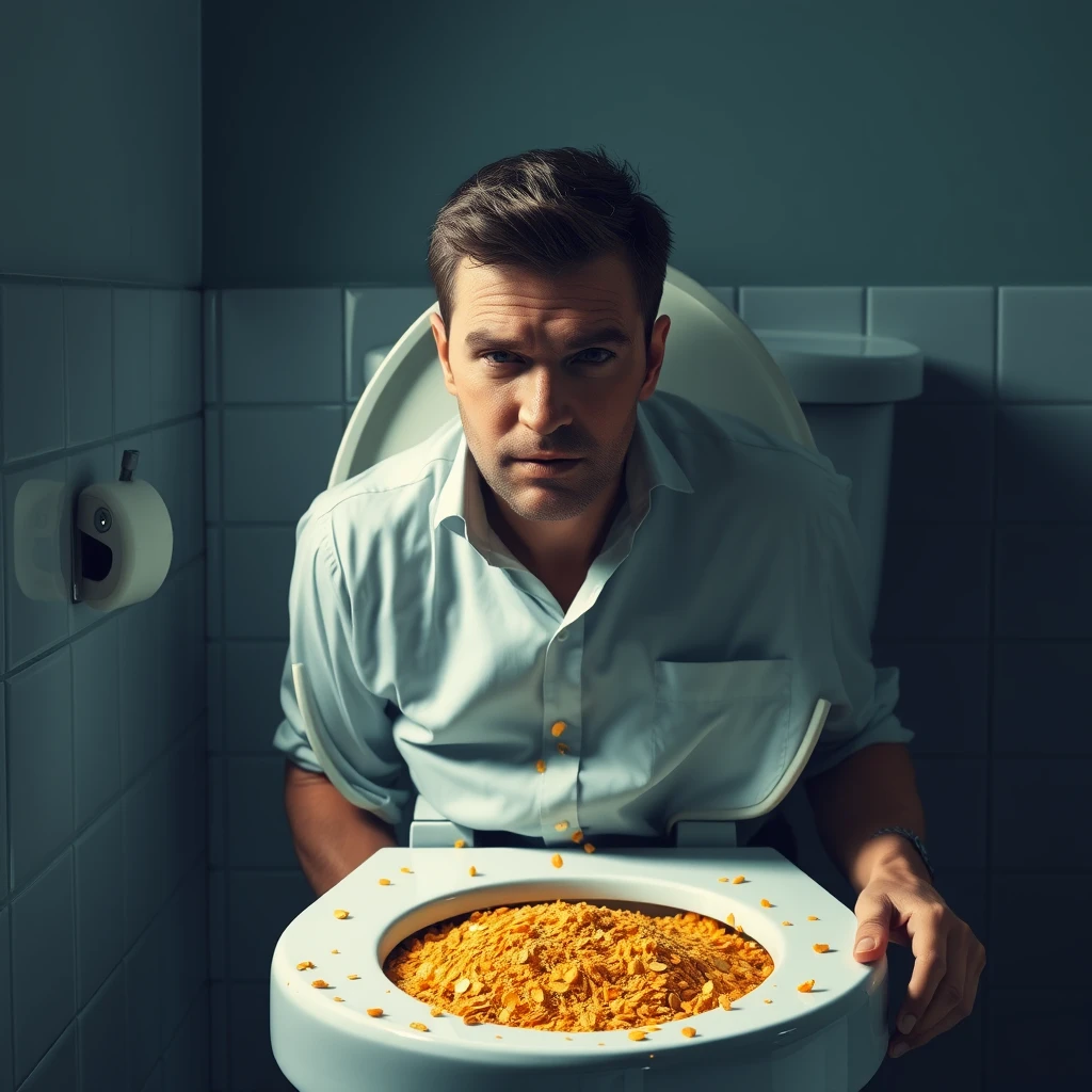 A man in the toilet shitting gold. - Image