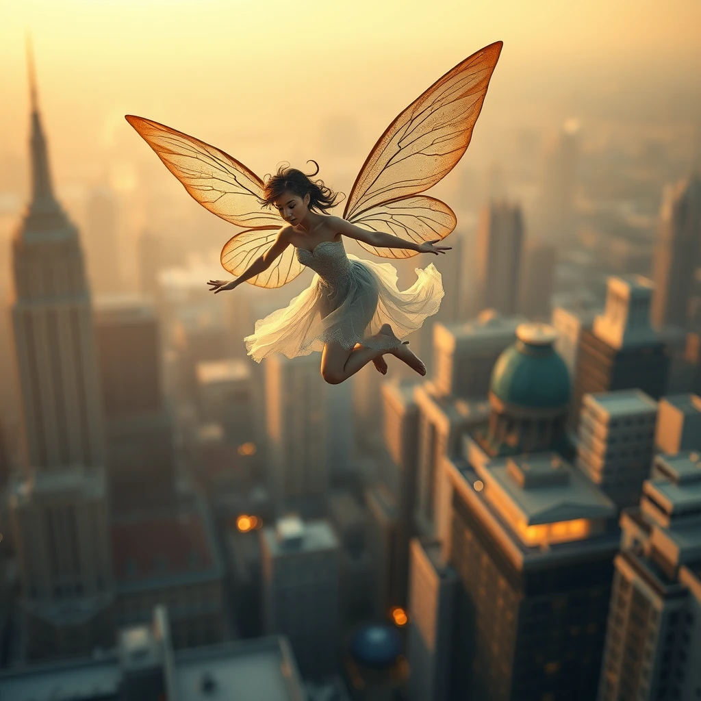 Fairy flying over modern city - Image