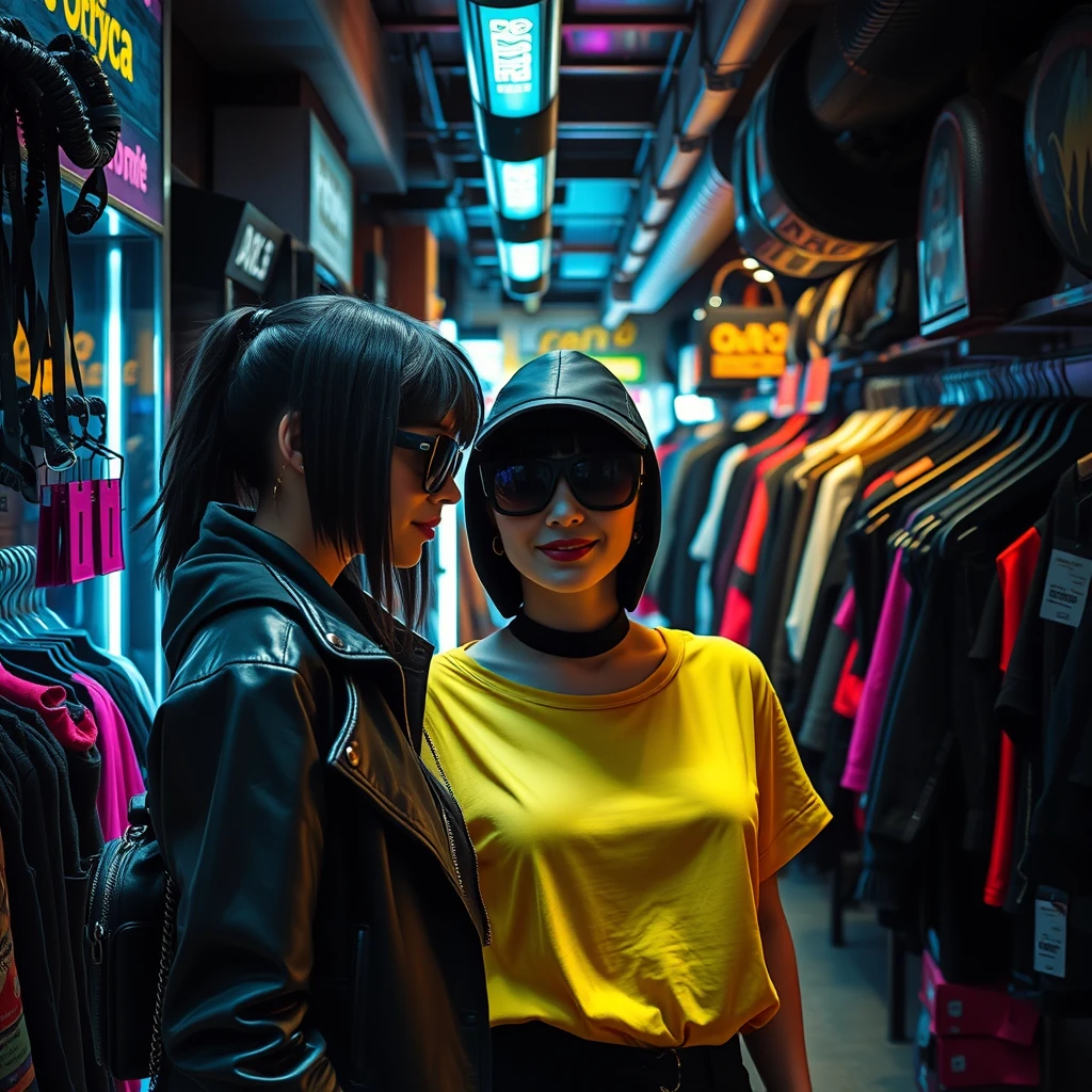 Women's wear shop, cyberpunk style, no girl.