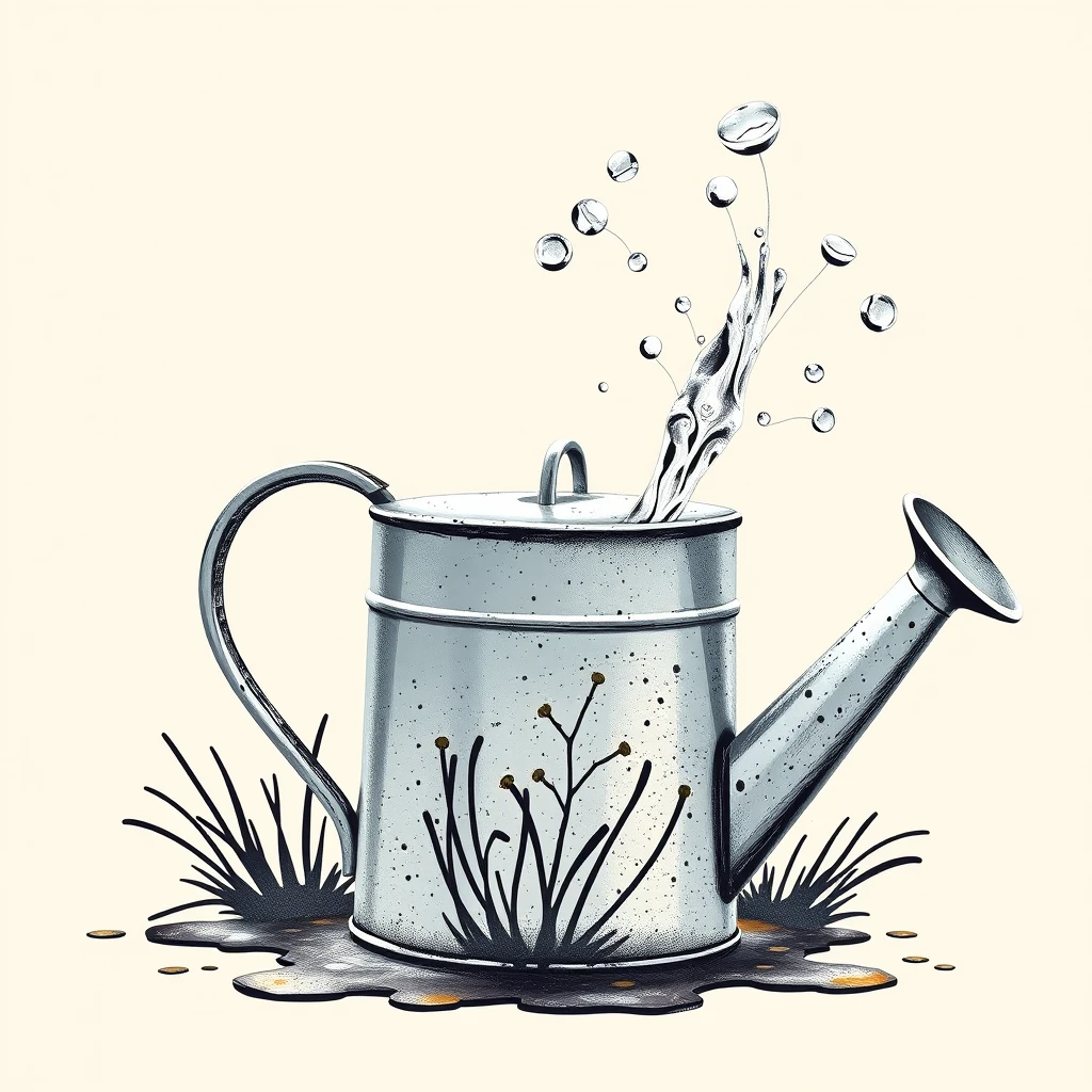 Transparent background, garden watering can, iron art, sense of history, abstract. - Image