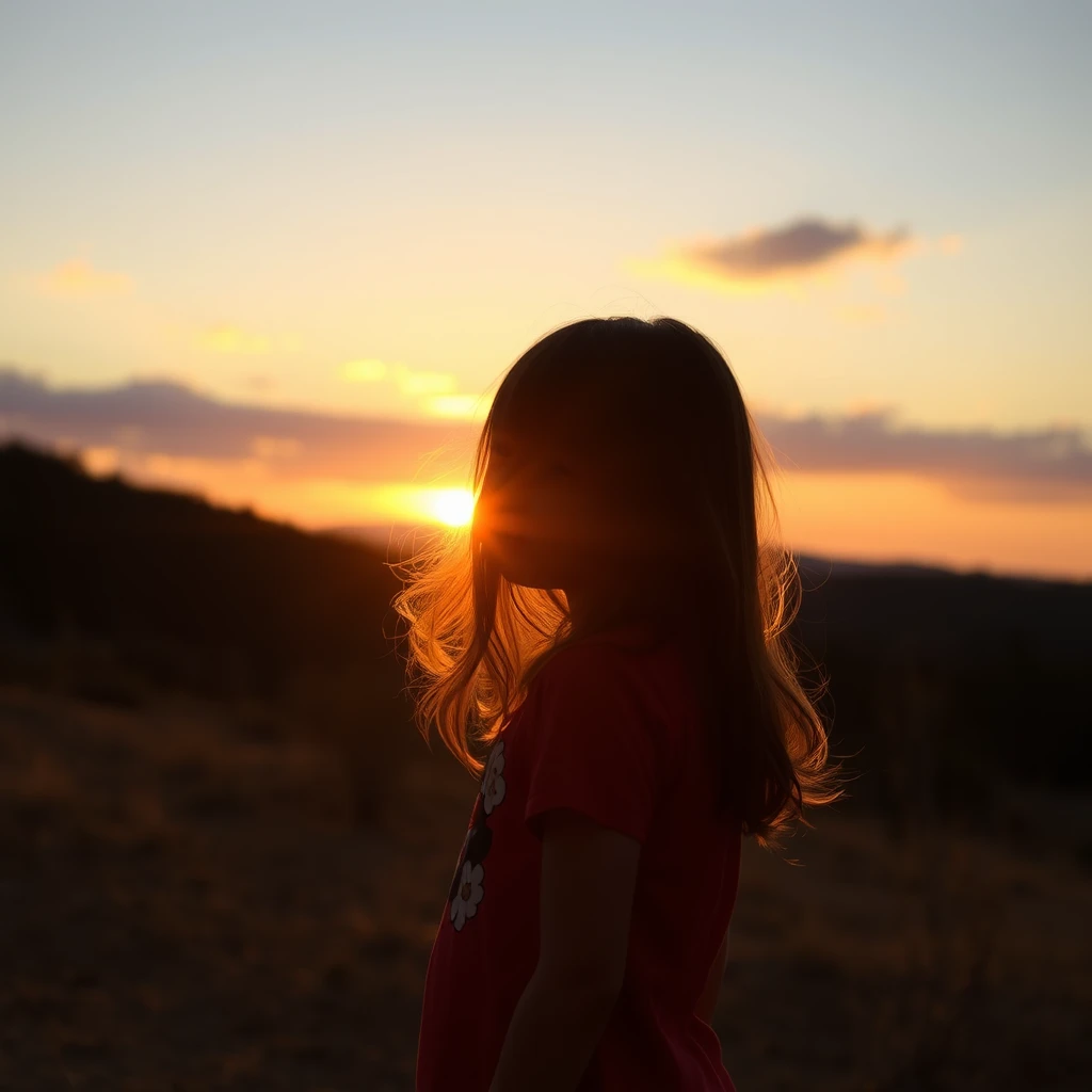 A girl stands under the sunset.