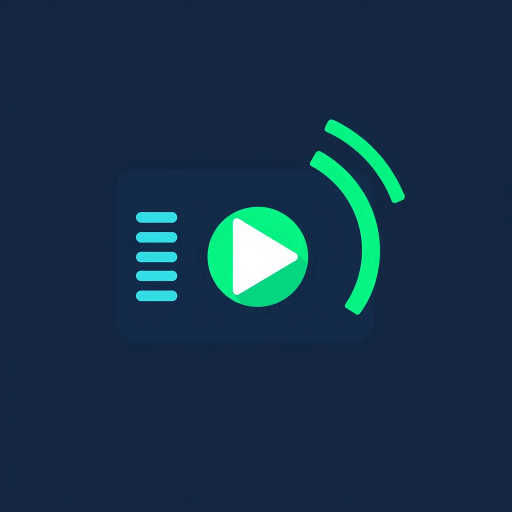 Flat SVG icon, music player, signal, green and blue, simple glyphs.