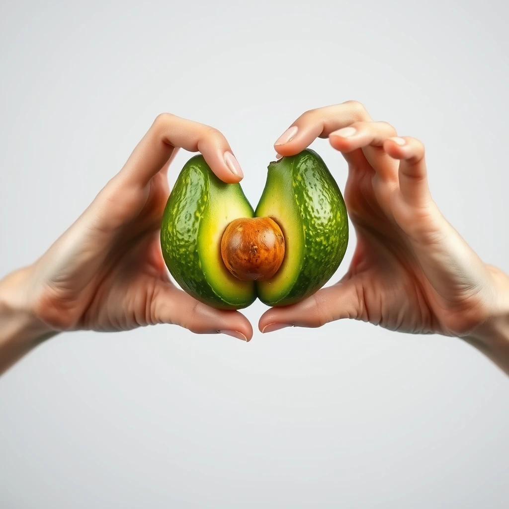 Avocado person making heart shape with his hands