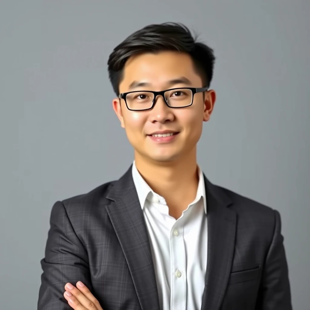 Generate a realistic photo of a Chinese male insurance agent from AIA. 35 years old posing for his portrait photo. - Image