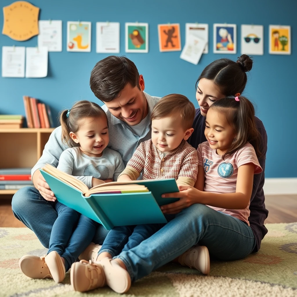 Parents reading with their children. - Image