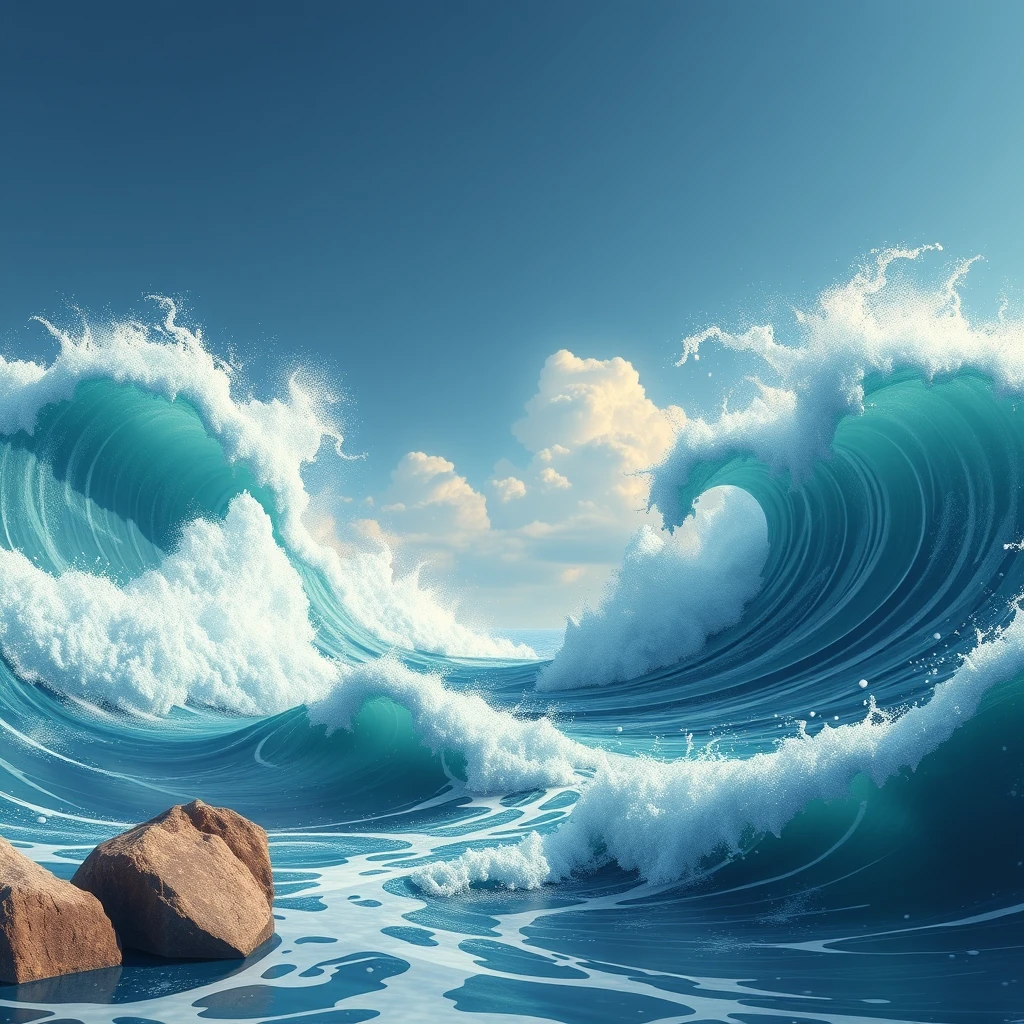 An ancient Arabian man split the sea into two parts so that the waves were very high to the left and right, animation. - Image