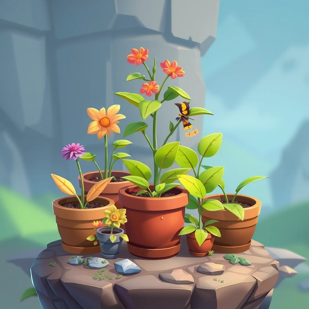 Potted plants, landscape game materials, pixel art, 2D landscape, game assets, frontal shooting.