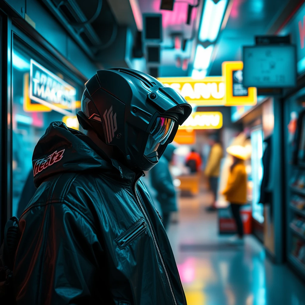 Wear shop, cyberpunk, nobody, bright environment. - Image