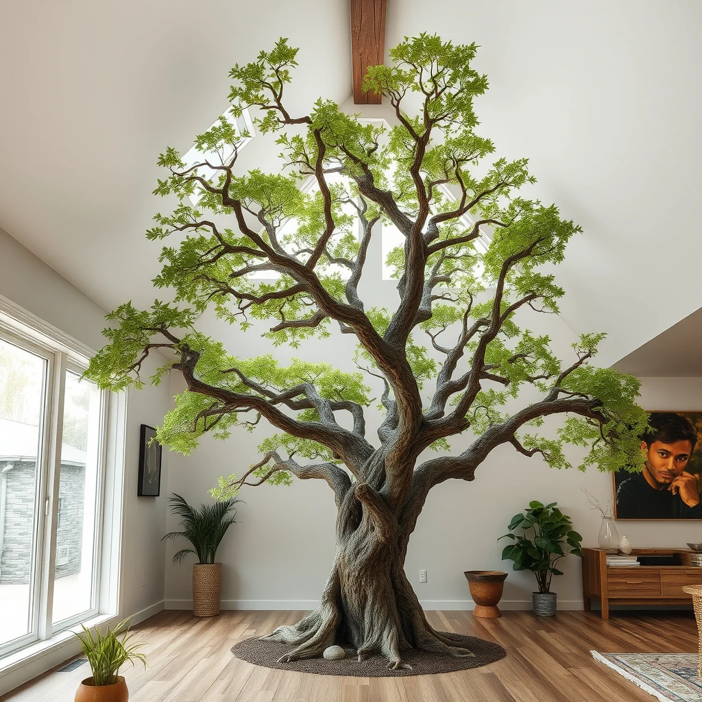 Oak tree grows inside a home.