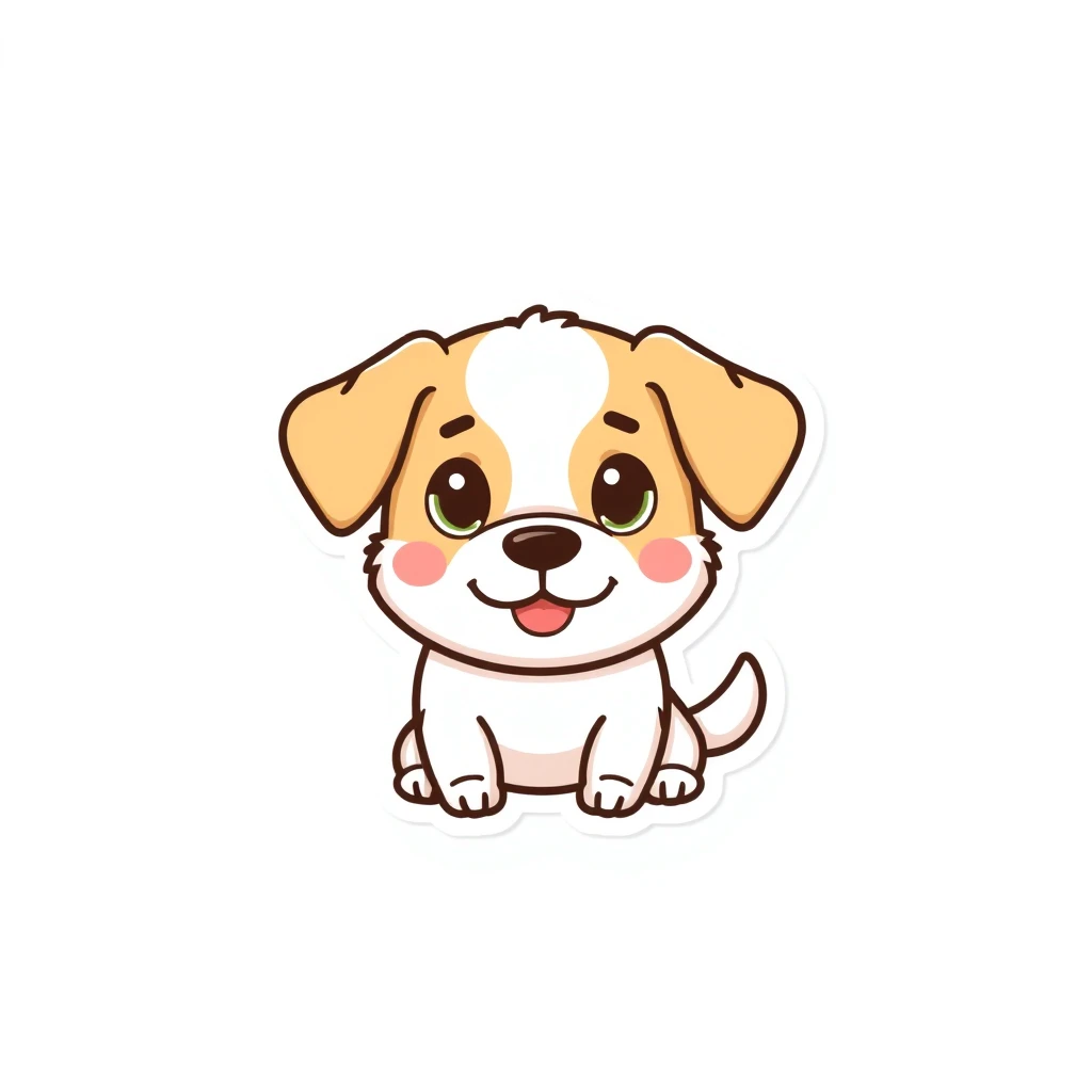 Cute adorable dog, sticker art design, kawaii illustration, white background, flat colors, simple lines, 2d, trending on Art Station, trending Freepik, trending TeeTurtle, trending Kawaii, digital art, childrens character design, style cartoon, line work, minimalist,full white blank background