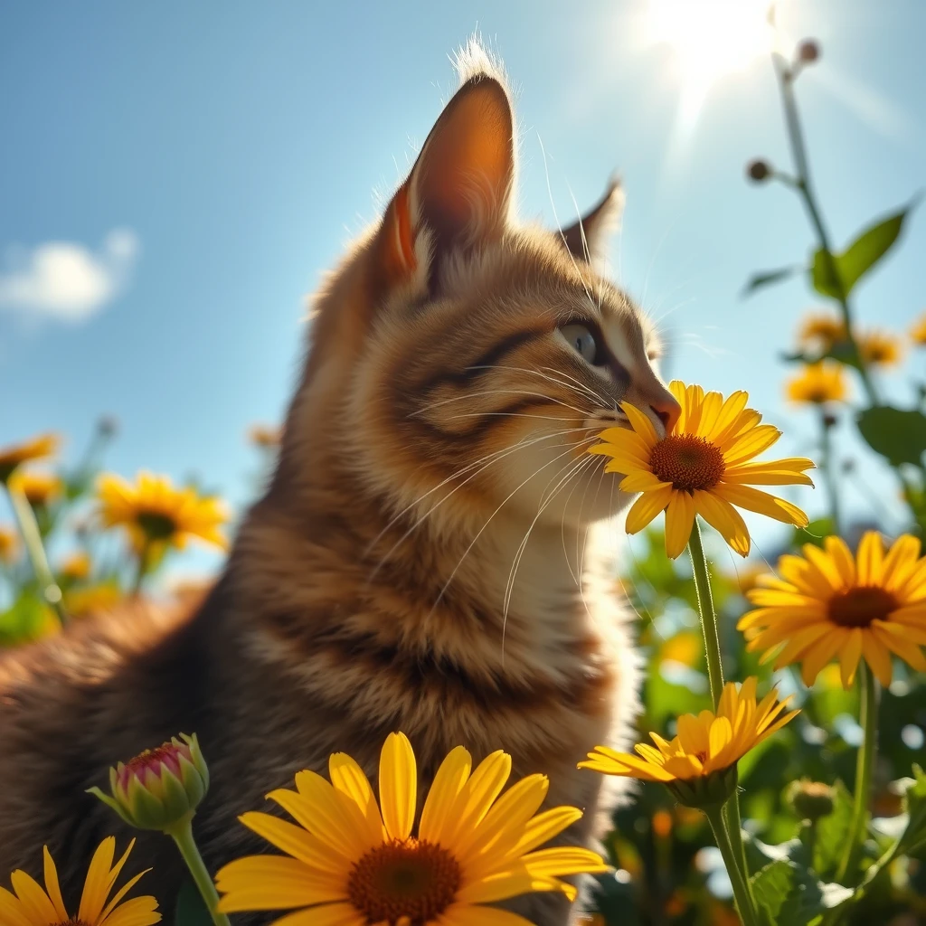 cat flower sun summer