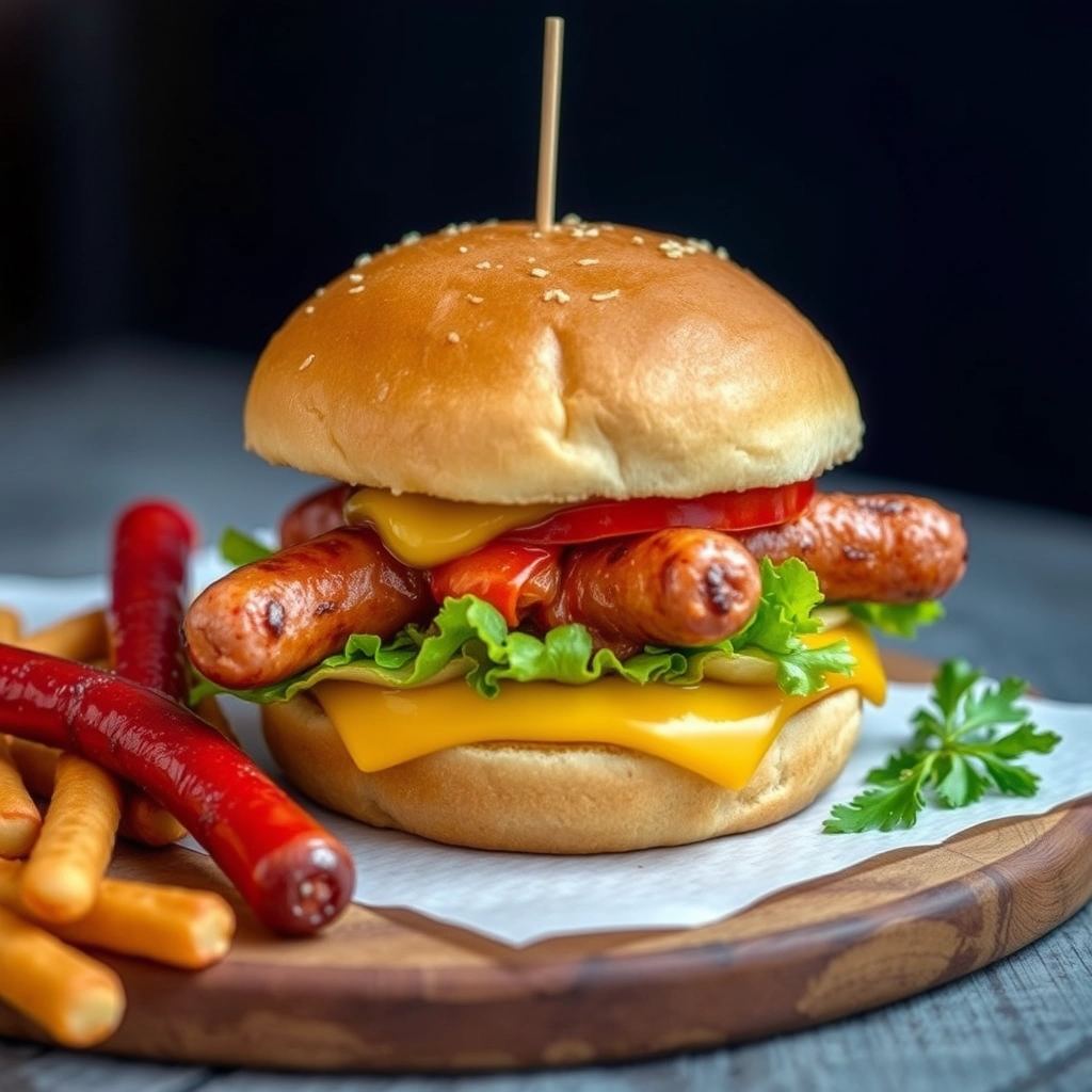 Burger with sausages