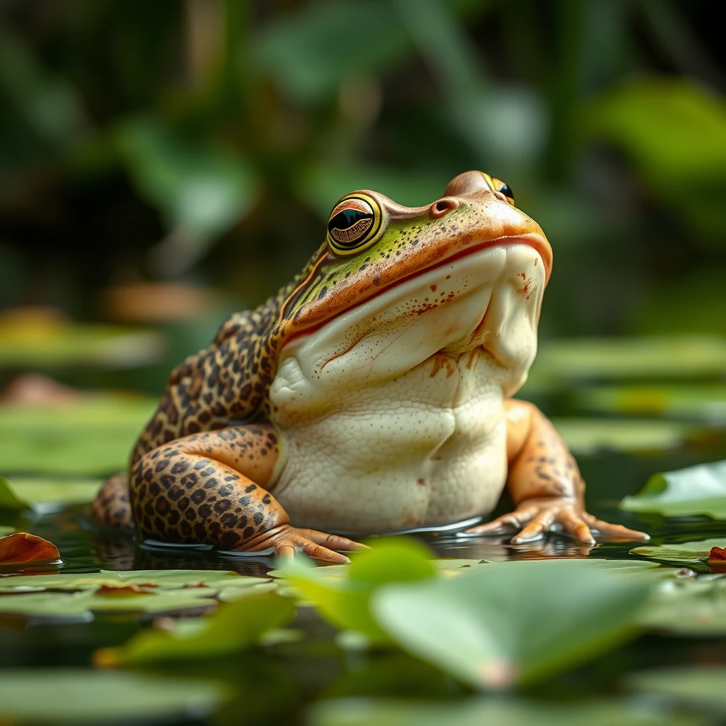 A big frog, croaking loudly.