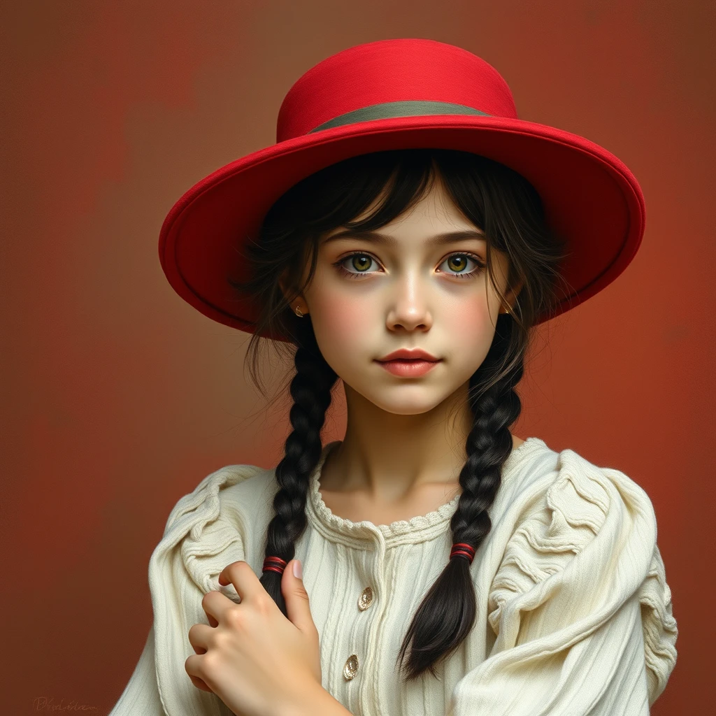 a girl with red hat - Image