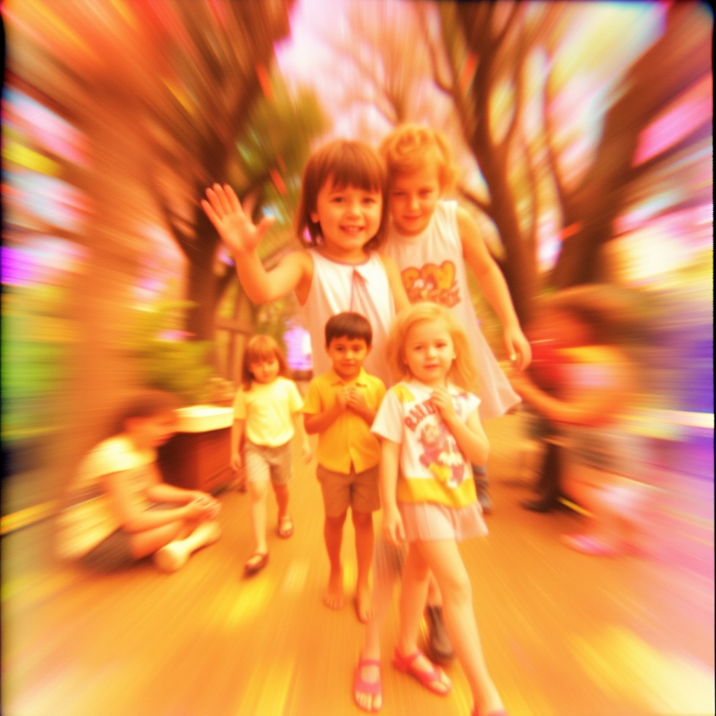 Psychedelic crazy blurred image childhood memories collage