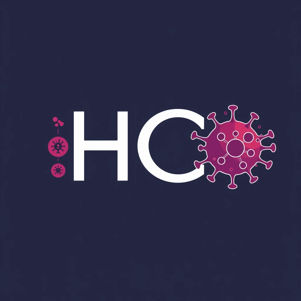 Logo for a microbiological science lab that includes the letters "HCL" and turns the C into a virus.