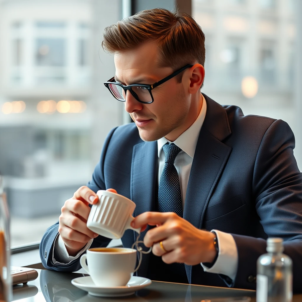 Man in suit having coffee